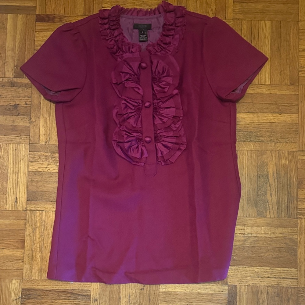 J. Crew Deep Purple Ruffle Front Blouse